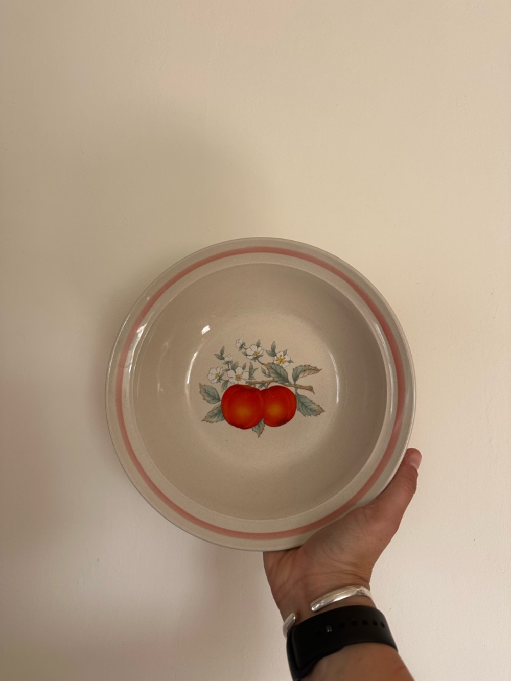 Vintage Ceramic Bowl - Peach Accent Cottagecore